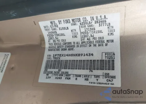 1992 Ford F150 из США, поврежденный, VIN 1FTEX14N8NKB91434